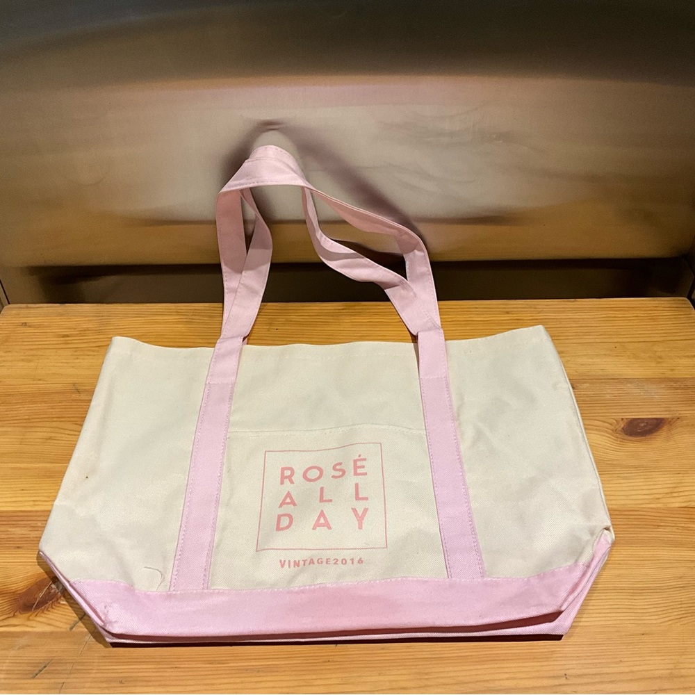 Rosé All Day 2016 Pink Sturdy Canvas Tote Bag Spring Summer Picnic with Pocket